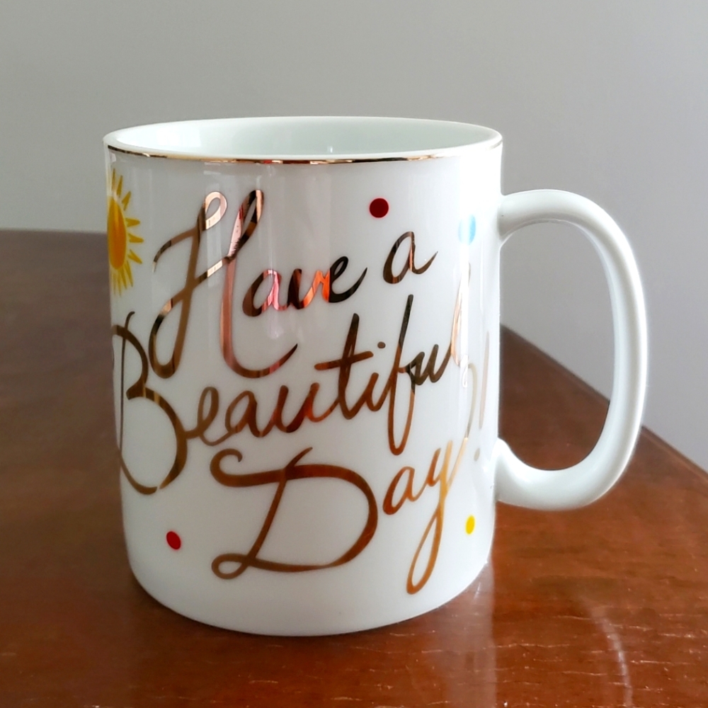"Have a Beautiful Day" Gold Cursive LARGE Mug 28 oz. by 222 Fifth